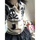 Y2K Gothic Vintage Zipper Women Sweater Embroidery Harajuku Hooded Cardigan Japanese 2000s Style Autumn Punk Knitwear