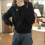 Solid Color Knit Cardigan Single Breasted Long Sleeve Crew-neck Loose Outwear Women 2024 Autumn Spring Coat Casual Elegant Cloth
