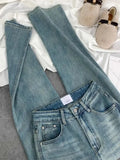 Dermearne Summer Blue Washed Casual Jeans Women Retro Street Hip Hop Loose Harajuku Fashion Letter High Waist Straight Wide Leg Jeans