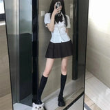 Korean Fashion New Spring/Summer Sexy Girl Short Sleeve Preppy Style Slim JK Bandage Shirt Women's Bow Tie Neck Blouse Top
