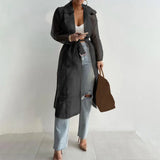 Lapel Shirt Coat Net Yarn Beach Coat See Through Women Coat Spring Summer Outdoor Top Lace-up Long Shirt for Daily Wear
