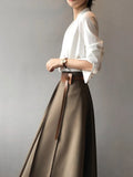 Fashion Casual Satin Sag Cross Collar Women Tops Elegant Solid Color Long-sleeved Commuter Shirt Women's Clothing Sales