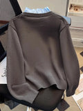 Fashion Sweater Cardigan Autumn New Korean Loose Embroidered Pocket Stitching Knitted Shirt Ruffled Fake 2-Piece Knit Coat Women
