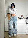 American Multi-pocket Design Jeans for Men and Women New Slim Fashion Trend High Street Loose Wide-leg Overalls Clothes