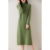 Chinese Style 100% Wool Knitting Dresses Women Winter New Fashion Length-keen Dress Female V-neck Clothing DR01
