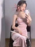 Y2k Pink Sexy Slip Dress Bodycon Spaghetti Strap Night Club Party Midi Dresses Summer Sundress Korean Fashion Kpop