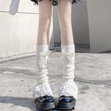 2024 Autumn Winter Lolita Loose Socks Sweet White Women Boot Socks Maid Lace Girl Leg Warmer Sleeve Fashion Bowknot Stocking
