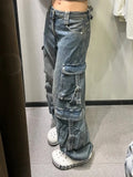 Dermearne Multi-pocket Design Streetwear Cargo Pants Women Autumn Winter Wide-leg Trendy Niche Washable Oversized Jeans Women Y2k Baggy