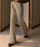Dermearne y2k Twist Knitted Trousers Baggy Straight High Waisted Pants Women Retro Patched Button Joggers Khaki Harajuku Casual