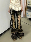 American Vintage Washed Ripped Micro-flared Jeans Millennium Low Waist Slim Fit Wide Leg Jeans Harajuku Style Y2k Hot Girl Jeans