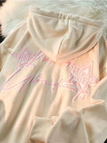 Y2K Vintage Zip Up Hoodies Women Harajuku Hip Hop Letter Print Sweatshirts Gothic Streetwear Loose Patchwork Tops Coats