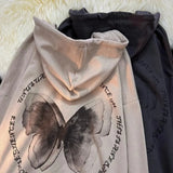 Dermearne Women Vintage butterfly Print Hoodies Retro Harajuku Hip Hop Jacket High Street Hoodie Casual Loose Sweatshirt Clothes Y2K Tops