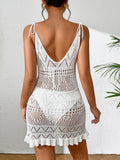 Halter Dress Clothes Women Summer Solid Color Sleeveless Knitted Cover Up Backless  Stylish Beach Dresses
