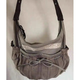 Dermearne Sweet Cool Bow Canvas Shoulder Bags Women Vintage Drawstring Chic Casual Crossbody Bag Ladies Retro Messenger Bag Bolsos