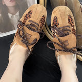 Dermearne Autumn Brown Leopard Print Women's Vulcanized Shoes Flat Lace-up Sport Shoes Outdoor Non-slip Casual Comfortable Women Sneakers