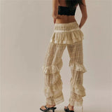 DERMEARNE Women Lace Trim FP Long Dupes Bloomers Pettipants Victorian Ruffle Pantaloons Cropped Bloomers Pants Lounge Pajama Bottoms