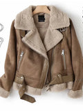 Winter Faux Leather Jacket Women Punk Suede Fur Coat Biker Motorcycle Jacket Warm Black Outerwear ED1838