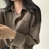 Korean Elegant Shirt Women Fashion Sunscreen Solid Basic Single-Breasted Office Blouse Chic Loose Casual Long Sleeve Cardigan