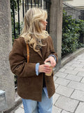 New Women's Retro Brown Lapel Blazer Jackets Chic Long Sleeve Single Breasted Pockets Coats 2024 Autumn Lady Fashion Streetwear