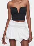 Women Y2k White Bubble Skirt High Waisted A-Line Puffy Mini Short Skirt Ruffle Hem Summer Pleated Balloon Skirts Streetwear