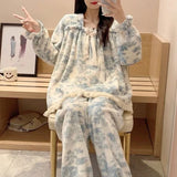 Pajama Pants Set Women's Clothing Homewear Winter Thick Cute Coral Velvet Comfortable Casual Simple Stylish Loose Large Size