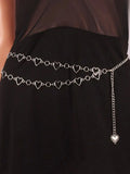 Women Silver Y2K Street Elegant Multi Heart Shaped Decorative Waist Chain