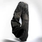 Dermearne American Retro Streetwear Washed Loose Jeans Women's Personality Harajuku Trendy High Waisted Jeans Y2K Wide Leg Pant Unisex