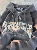 Dermearne Vintage Streetwear Zip Up Tops Oversized Star Graphics Print Hoodies 2024 Women American Retro Graphic Hooded Sweatshirts