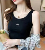Summer Fashionable Women's Sexy Slim Blouse O Collar Sleeveless Lady's Running Tanks Vest Letter Street Luxury Brand Tops Tees