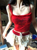 Summer 2024 Y2k Sweet 2 Piece Set Women 2000s Vintage Slim Lace Tops + Cute Sexy Mini A-Line Skirt Korean Fashion Skirt Suits