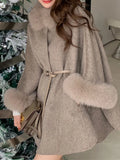 High End Double Sided Cashmere Coat Women's Fox Collar Cloak Shawl Woolen Fashion Warm Coats 2024 Winter New 2DA8104