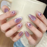 Dermearne 10pcs Handmade Press On Nails Purple Cat Eye Fake Nails Buttfly Design False Nails Full Cover Wearable Manicure Fake Nail Tips