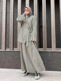 DERMEARNE Ramadan Eid Two Piece Sets Shirt &Pants Women Muslim Suits Shirt Blouse Musulman Ensembles Moroccan Kaftan Islamic Outfit Sets