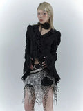 Lolita Vintage Gothic Lace Shirts Women Y2k Dark Aesthetic Irregular Blouses Yamamoto Style Grunge Flare Sleeve Shirt