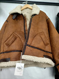 Dermearne Women Warm Winter Faux Fur Suede Leather Lambswool Spliced Parkas Coat Shearling Bomber Jacket Zipper Sheepskin Moto Outwear