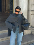 2024 New Fashion Scarf Collar Woolen Jackets For Women Elegant Long Sleeved Side Split Casual Coats Female Chic Autumn Overcoats