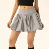Dermearne Balloon Skirts for Women Summer Vintage Aesthetic Loose High Waist A-line Mini Bubble Skirt Office Lady Elegant Female Clothing