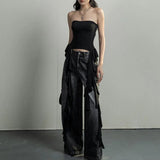 Y2k Tank Tops Asymmetrical Fringed Ruffle Top Streetwear Black Strapless Womans Summer Clothes