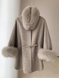 High End Double Sided Cashmere Coat Women's Fox Collar Cloak Shawl Woolen Fashion Warm Coats 2024 Winter New 2DA8104