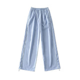 Y2K Baggy Cargo Pants Women Streetwear Baggy Elastic High Waist Sweatpants Harajuku Hip Hop Straight Wide Leg Pants Black Blue