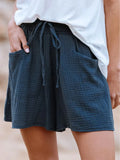 Ladies casual loose cotton elastic waist lace-up shorts