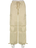 Y2K Drawstring Baggy Cargo Pants Women High Waist Sweatpant Trousers Vintage Street Loose Wide Leg Joggers Pant