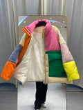 Oversize Denim Spliced Down Jacket Women Large Pockets Winter Coat Zipper Patchwork Puffer Jacket High Quality Windproof Thicken