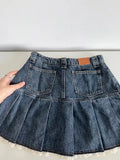 American Retro Kawaii Denim Mini Skirt Women Sexy Gyaru Lace Patchwork High Waist Pleated Jean Skirts for Woman Y2k Shorts Chic