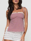 Y2k Plaid Crop Camisole Summer Kawaii Backless Bow Tie Straps Tank Tops For Women Sleeveless Casual T-Shirt Streetwear