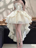Dermearne Fashion Elegant Birthday Lolita Party Dress With Underskirt Outfits Women French Ruffles Dancing Vestidos Summer Korean Clothes