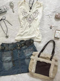 Dermearne Street Tank Punk Women Y2k V-neck Sexy Camis Top Japanese Graphic Shirt Harajuku Aesthetic Hot Femme Crop top Summer Coquette