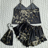 Sexy V-Neck Printed Suspender Loose Shorts Two-Piece Pajama Set For Women