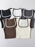 Woman Fashion Slim Solid Contrust Camis Casual Sleeveless Tanks Square Collar Crop Tops Clothing Streetwear Mujer 2024 Y2k