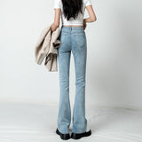Women Flared Jeans Loose Denim Pants Bottom Straight High Waist Stretch Urban Female Flare Trouser Fashion  6 Color